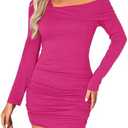 luvamia One Shoulder Dresses for Women Bodycon Long Sleeve Ruched Cocktail Party Date Night Short Dress Special Occasion M