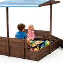 Kids' Outdoor Wooden Sandbox with Id,Sand Box with Toy Storage Box,Kids Play Equipment Sand Protection Bottom Liner Included 47X47in. (Brown), 47.2 inches x 47.2 inches x 46 inches