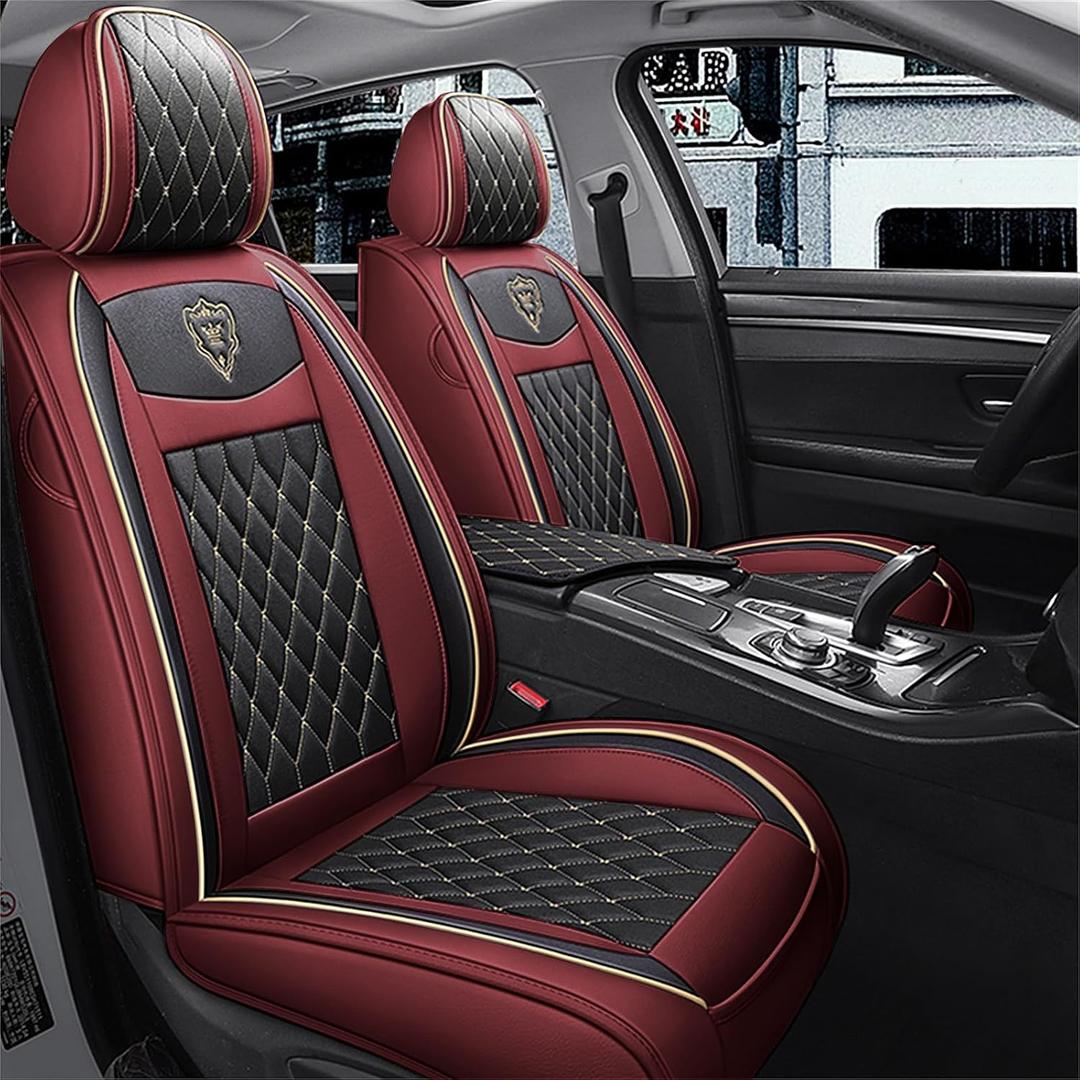 SanQing Car Seat Covers Full Set, Super Luxurious Heavy Universal Duty Waterproof Leather Automotive Vehicle Cover for Cars SUV Pick-up Truck, Non-Slip Seat Pink Car Accessories (Full Set/Wine Red)