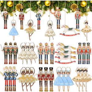 Gerrii 40 Pieces Wooden Christmas Ornaments Hanging Decor Christmas Wooden Flat Ornament for Xmas Tree Decor(Vintage Nutcracker Princess Ballet Mouse King Soldier)