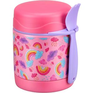 Pawtong 10oz Soup Thermo for Hot Food Kids Insulated Food Jar,Thermo Hot Food Lunch Container, Width Mouth Stainless Steel Lunch Box for Kids with Spoon (Pink-rainbow)