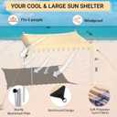 VILLEY Beach Tent Sun Shelter with UPF50+ Protection, 1110FT Portable Sun Shade with 4 Stability Poles, 8 Ground Pegs, 4 Sandbags and Sand Shovel, Outdoor Beach Canopy for Camping Trips, Picnics
