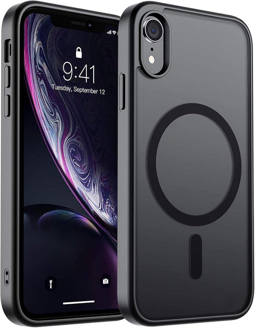 SUPFINE Magnetic for iPhone XR Phone Case(Compatible with MagSafe)(Military Grade Drop Protection) Slim Translucent Matte Shockproof with Anti-Fingerprint Phone Cover,Black