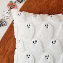 2 x UGASA Halloween Pillow Covers 18x18 Inch Set of 2 Cute Ghosts Throws Pillowcases Embroidery Soft Plush Faux Wool Cushion Cases for Fall Decor Gift Couch Sofa Chair Bedroom, Cream White