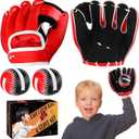 Aodaer 2 Pack T Ball Sets Baseball Glove and Ball Set for Teenager Easy Catch, Yard Lawn Game, Baseball Play - Black and Red (Red, S)