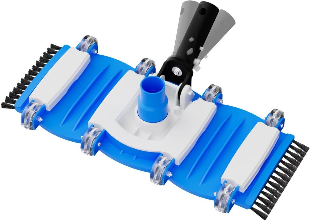 2025 TidyMister Pool Vacuum Head with Side Brushes and Wheels 16in Eazy-to-Use Vacuum Head with Swivel Handle and Hose Connect for 1-1/4in or 1-1/2in Hoses for Inground & Above Ground Pools