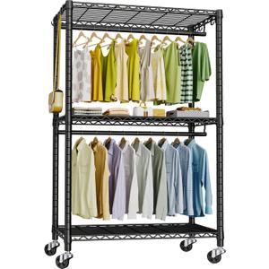 FUTASSI P3 Rolling Clothes Rack, Clothing Racks for Hanging Clothes, Heavy Duty Garment Rack with Wheels, Freestanding Portable Closet Organizer 39.4''W x 14''D x 78.5''H, Max Load 464 LBS, Black