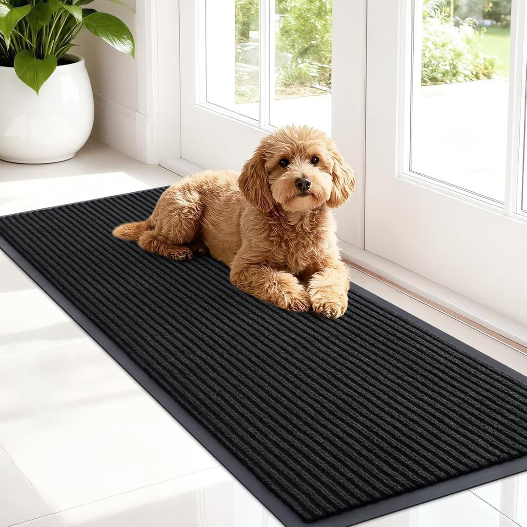 OLANLY Front Door Mat Indoor Outdoor Entrance, Waterproof Heavy Duty Doormat, Fade Resistant, Low Profile, Easy Clean Patio Porch Welcome Floor Mats for Entry, 47x17, Black
