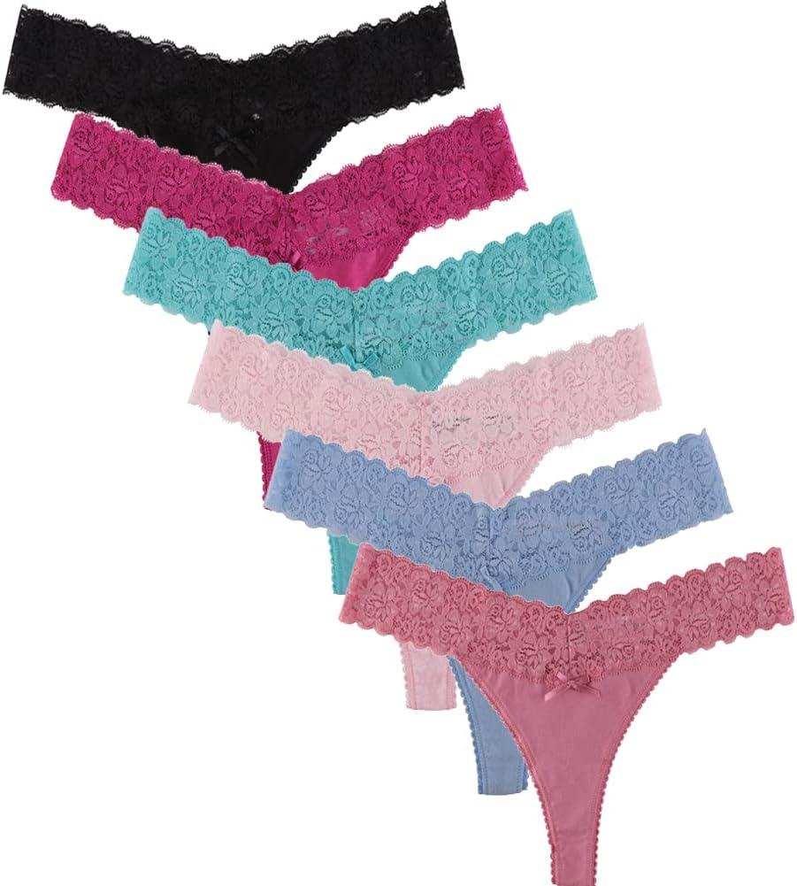 UWOCEKA Cotton Thongs - Thongs for Women Pack, Cute Underwear Sexy Panties for Lady (Large, 918c-6)
