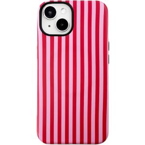 Pink and Red Striped Phone Case for iPhone 14/iPhone 13 6.1in,Compatible with Magsafe,Cute Aesthetic Fashion Magnetic Soft TPU Hard PC Shockproof Cover-Pink Red Matte