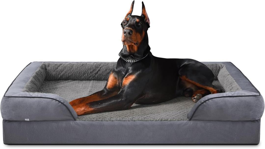 INVENHO Orthopedic Extra Large Dog Bed, XXL Waterproof Dog Sofa, Egg-Crate Foam Couch with Washable Removable Cover, Waterproof Lining and Nonskid Bottom (XXL (48"x 35"x 6.5"), Dark Grey)