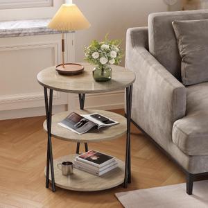 23 Inch Round Side Table 3-Tier End Table Living Room Small Patio Table Nightstands Round Coffee Table Spacious Top for Couch Bedroom 3 Storage Shelves Accent Coffee Table, Caramel Gray
