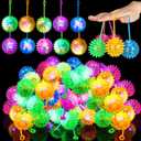 Sotiff 100 Pcs Light up Ball Spiky LED Bouncy Ball Flashing Squeaky Multicolor Puffer Toy Rubber Sensory Toy Carnival Prizes Bulk Party Favors for Teens, Adults, Children