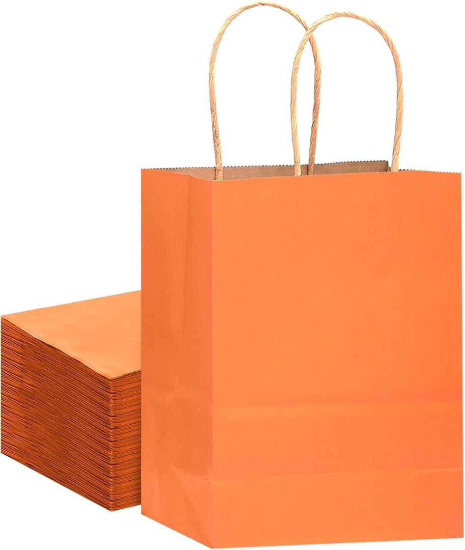 Qiqee Large Kraft Paper Bags with Handles 13"x10"x5" 32pcs Gift Paper Bag Orange Solid Color BagsLarge Size