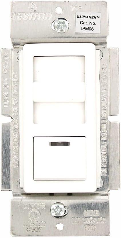 Leviton IllumaTech Dimmer Switch for Magnetic Low Voltage, Halogen and Incandescent Bulbs, IPM06-1LZ, White