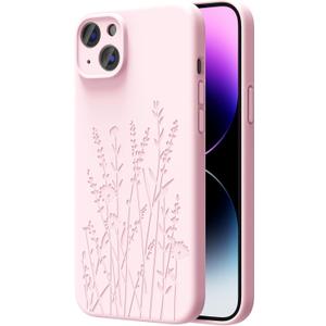 OAOA Magnetic Engraved Case Compatible with iPhone 15 Case, Compatible with Magsafe, Camera All-Round Protection, Slim Liquid Silicone Phone Case for Women Girls, Chalk Pink Flower