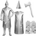 Berlune 4 Pcs Halloween Tin Costume for Adult Dress Gloves Hat and Axe Costume Cosplay Silver Metallic