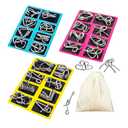 Metal Wire Puzzle Set of 24 with Pouch,Brain Teaser IQ Test Disentanglemen Iron Link Unlock Interlock Game Chinese Ring Magic Trick Toy for Party Favor Kids Adults Challenge