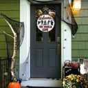 Halloween Horror Welcome Sign for Front Door, Welcome You Should Leave Sign, Horror Movie Characters Door Hanger, Halloween Door Sign Scary Halloween Decorations Wreath for Farmhouse Porch Wall Decor (B)