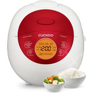 CUCKOO Micom Rice Cooker 3 Cup Uncooked / 6 Cup Cooked, Korean Fuzzy Logic Rice Cooker Small with Delay Timer & Keep Warm Setting, Versatile Food Steamer with Non-Stick Inner Pot, Red (CR-0351F)