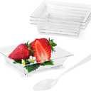 TOFLEN 100ct Mini Dessert Plates with Tasting Spoons, 2.5 Inch Small Reusable Clear Plastic Square Party Serving Hors D'oeuvres Plates for Appetizers (Square)