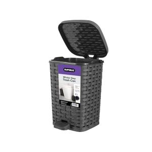 Superio Mini Trash Can with Foot Pedal Small Outdoor Garbage Can with Lid, 1.5 Gallon Plastic Waste Basket for Bathroom, Bedroom, Kitchen, Office, Patio (Wicker Grey 6 QT.) (Gray)