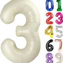 3 Balloon - Cream Birthday Number Balloons, 40 Inch Large Foil Balloons for Men Women Boys Girls Cream Themed Birthday Decorations