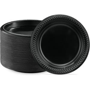 PLASTICPRO 400 PCS Black Plastic Plates Light Weight 7 Inch Plastic Dinner Dessert Appetizer Plates Black Plates Disposable for Party and Wedding