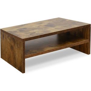 TEAMIX 2 Tier Wooden Monitor Riser Stand, Desktop Stand with storage for Laptop/PC/Printer/Keyboard, TV Stand Shelf Home Office Desk Accessories (Brown)