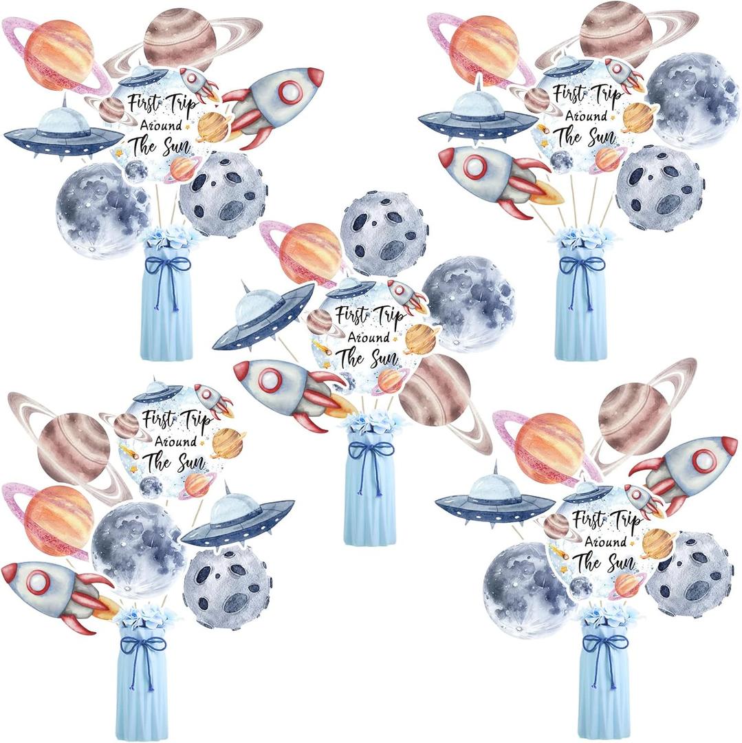 Lenwen 28 Pcs Space Table Centerpieces Space Table Toppers Outer Solar System Party Table Decorations First Trip Around The Sun 1st Birthday for Space Themed Party Baby Shower Photo Props Favors