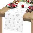 LuoluoHouse Christmas Table Runners 48 Inches, White Faux Fur Table Runner with Silver Sequin Snowflakes Xmas Table Runner for Wedding Birthday Winter Table Decorations, 13 x 48 Inches
