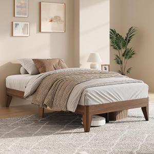 Garvee Twin Size Wood Platform Bed Frame, Solid Wood Legs and Slats
Sturdy Metal Central Structure, No Box Spring Needed, Easy Assembly, Dark Wood