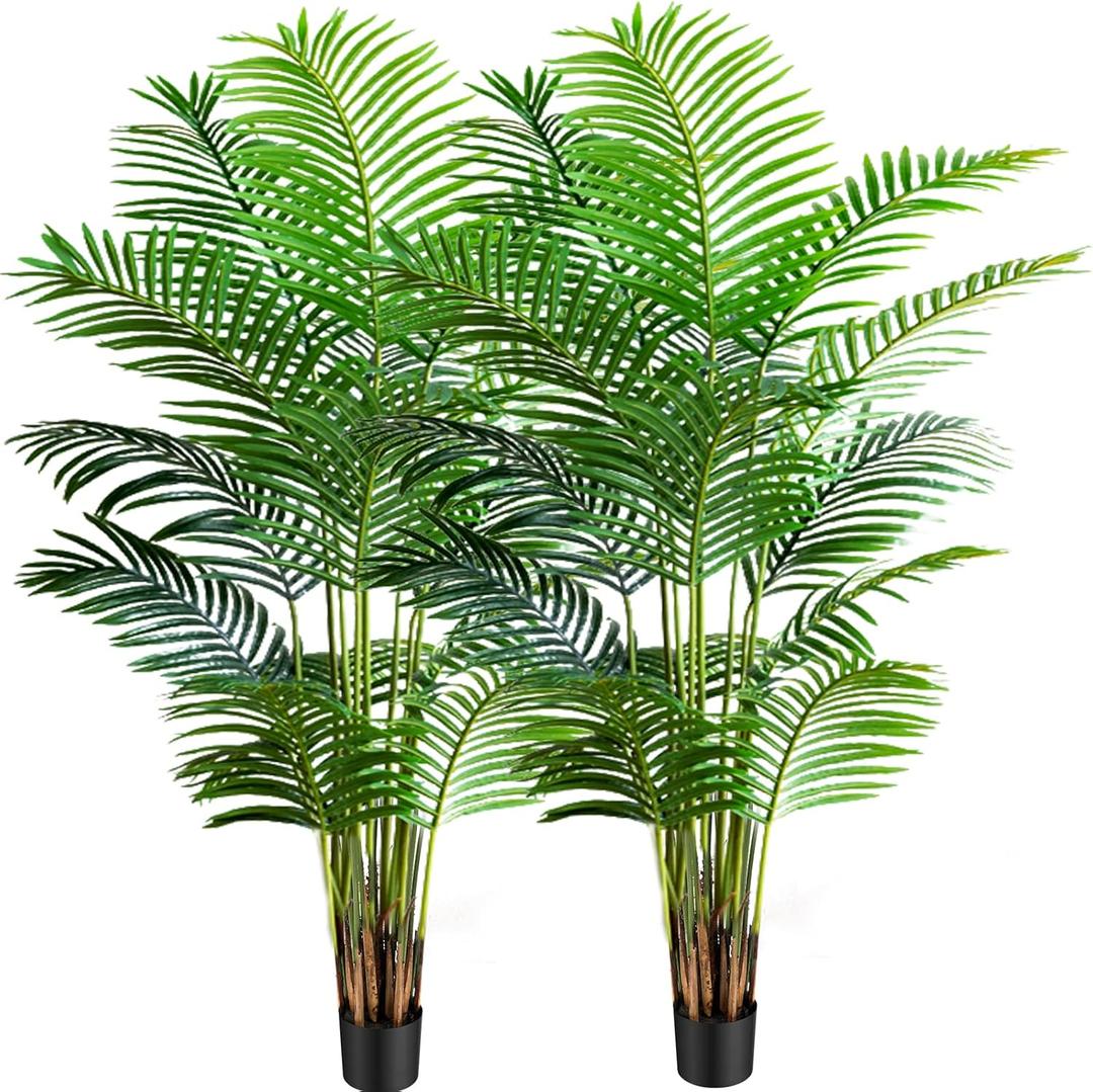 Worth Garden 6ft Artificial Areca Palm Plant 2 Packs in Pot, Fake Cane Palm Silk Tree Indoor Outdoor, Dypsis Lutescens, 70in Lifelike Faux Silk Plant Home Decor
