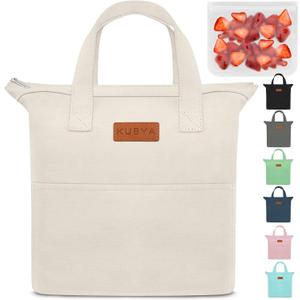 Lunch Box for Women, Lunch Bag for Women Men Adult Simple Reusable Lunchbox Insulated Lunchbag Large Capacity Lunch Boxes Cute Cooler, with Food Storage Bags for Work, Office or Picnic (Beige) (Medium 10L)