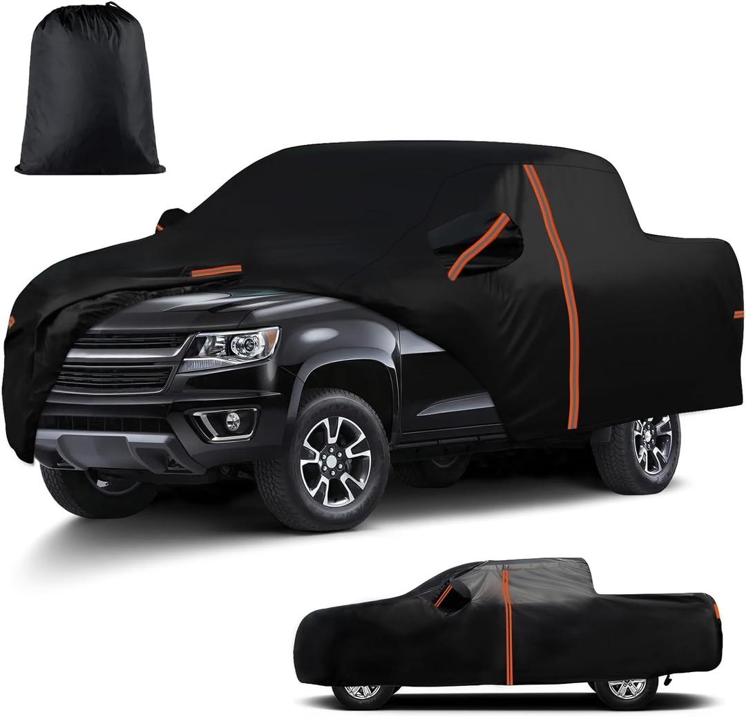 Waterproof Truck Cover Custom Fit for GMC Canyon & Chevrolet Colorado 2015-2022 Extended Cab 6.2ft & Crew Cab 5.2ft All-Weather Outdoor Pickup Cover with Zipper Door, Windproof Straps & Sun Protect