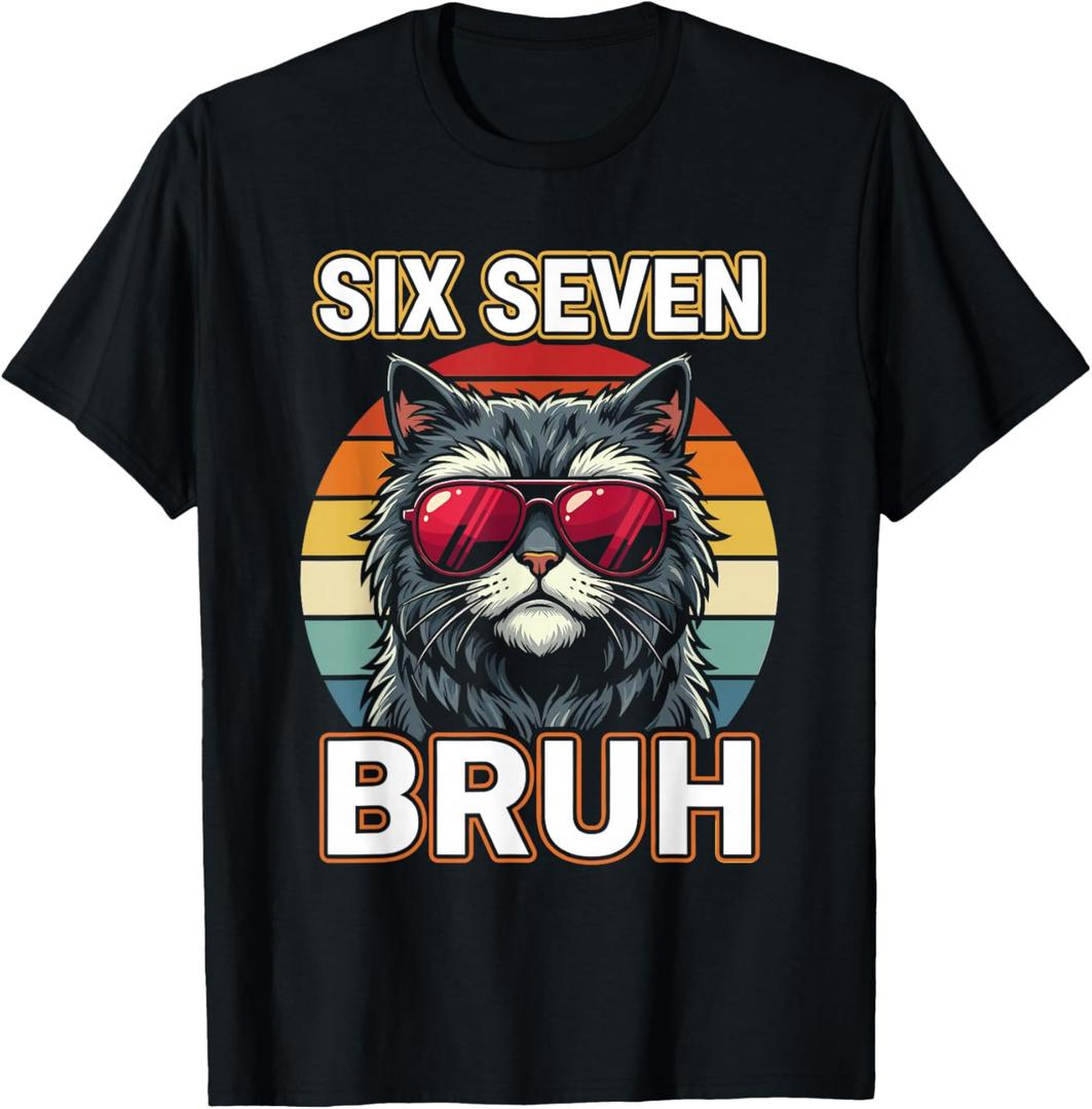 Cool Retro Six Seven Bruh Cat Sunglasses Meme 67 T-Shirt XXL