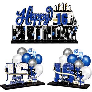 Happy 16th Birthday Blue Acrylic Table Topper Centerpieces Set - Cheers to Sixteen Years Old Birthday 16th Bday Party Gift Decorations.