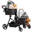 Foldable Double Pet Stroller for 2 Small Medium Cats or Dogs, Lightweight Single and Double Integrated Pet Stroller with Detachable Carriers