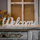 Rustic Wooden Outdoor Welcome Sign for Front Door 15", Wall Hanging White Letter Sign, Farmhouse Entryway Decor for Table, Christmas Signs for Home Decor Living Room Wedding Thanksgiving