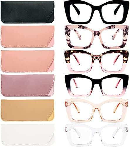REAVEE Oversized Square Reading Glasses Oprah Style for Women, Blue Light Blocking Large Frame Computer Readers Spring Hinge