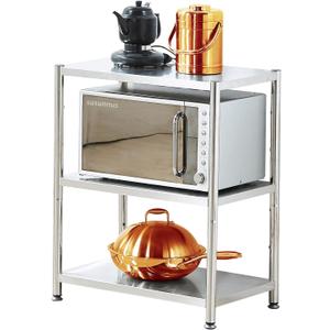 susunnus 3-Tier Stainless Steel Shelf, Heavy Duty Shelving for Kitchen, Garage, Industrial Storage, Kitchen Shelves Adjustable Feet, Easy to Clean(3T-24.8in*15.8in(Without guardrails))