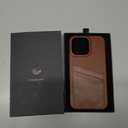 LUCKYCOIN Genuine Leather Wallet Phone Case for iPhone 15 Pro Max, Phone Purse with 2 Credit Card Holder, Compatible with iPhone 15 Pro Max, Metal Button Bumper Protective Shockproof Cover Dark Brown