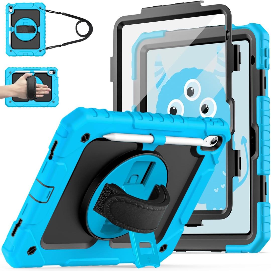Cantis Case for iPad 11-inch (A16) 2025/ iPad 10th Generation 2022 (10.9 inch) with Screen Protector, 11th Case with 360 Degree Rotating Stand/Shoulder Strap/Pencil Holder, Blue