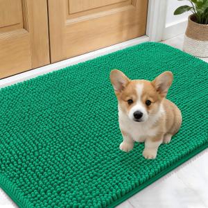 OLANLY Dog Door Mat for Muddy Paws 24x16, Absorbs Moisture and Dirt, Absorbent Non-Slip Washable Doormat, Quick Dry Chenille Mud Mat, Entry Indoor Entryway Carpet for Inside Floor, Emerald Green