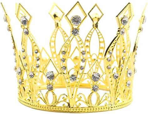 MEMOVAN Gold Crown Cake Topper Rhinestone Crystal Handmade Tiara Cake Decoration Children Hair Ornaments Big Crown Cake Decorations for Wedding Birthday Baby Shower Queen Princess Cake Photo Party