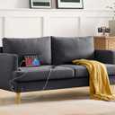 70" Loveseat Sofa, Mid Century Modern Small Couches for Small Spaces, Upholstered 2 Seater Couches Linen Fabric Sofa with Comfy Pillows & USB for Living Room, Bedroom, Office, Dark Grey