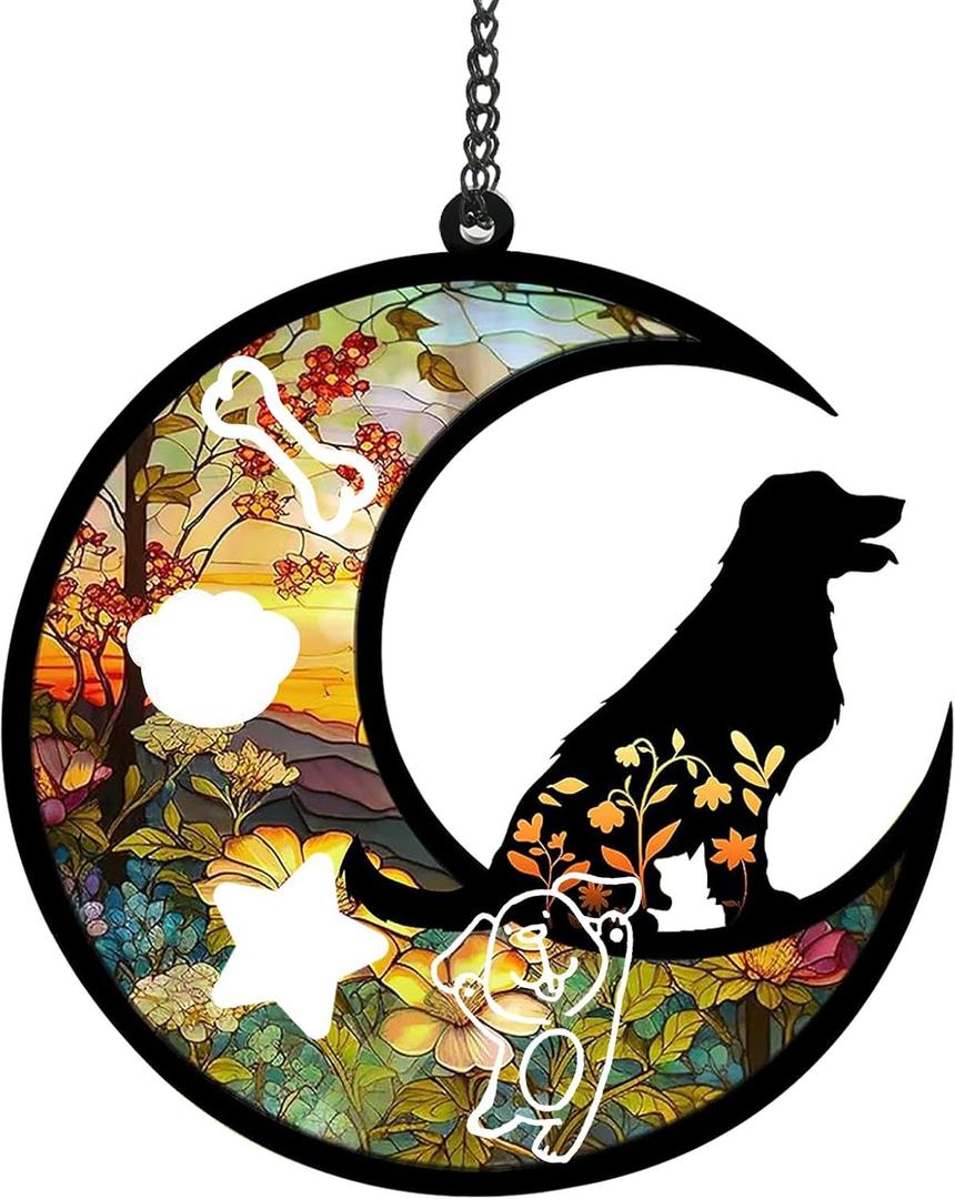 2 x Yootiko Cat Dog Memorial Suncatcher, Pet Memorial Gifts Pet Sympathy Gift to Memorialize The Loss Pass Away Gifts Windows Memorial Ornament with Personalized Decorations of Name Date (B 31 Dog)