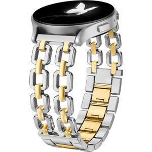 Wearlizer Metal Band Compatible with Samsung Galaxy Watch 7 6 5 4 FE Active 2 40mm 44mm/Watch 6 4 Classic 43mm 47mm 42mm 46mm/Watch 5 Pro 45mm Bands, 20mm Dressy Stainless Steel Chain Strap Women
