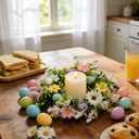 6 Pcs Easter Small Candle Rings Wreaths Mini Pillar Candle Holder Wreath Artificial Purple Pink Yellow Berries Spring Wreath for Home Kitchen Front Door Window Porch Wall Table Cnterpieces Decor
