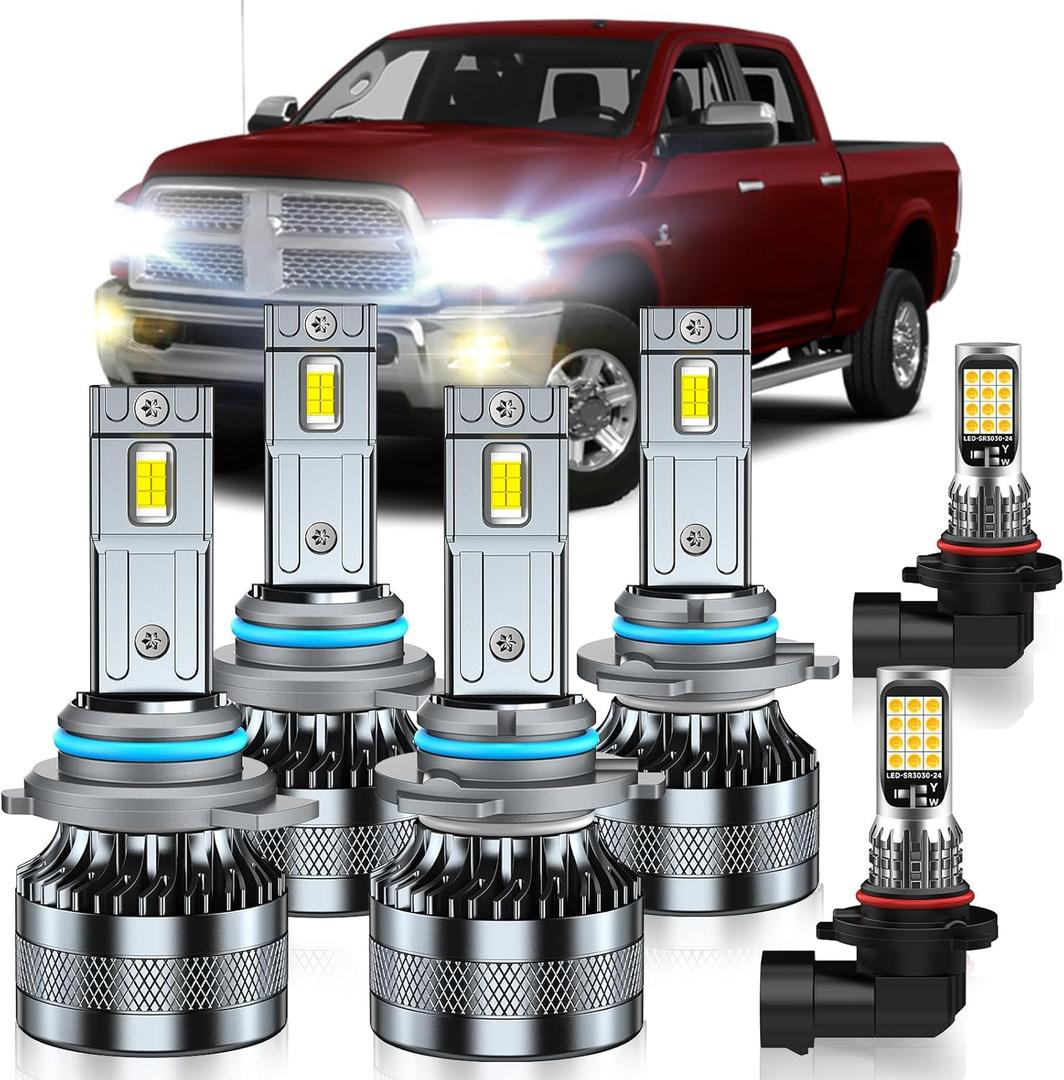 Compatible with 2013-2015 Dodge Ram 1500 2500 3500(with Projector Version) Bulbs, High Low Beam 9005/H10/9145 Fog Light Bulbs, 40000LM 600% Brightness, 6000K and 3000K Combo, Pack of 6